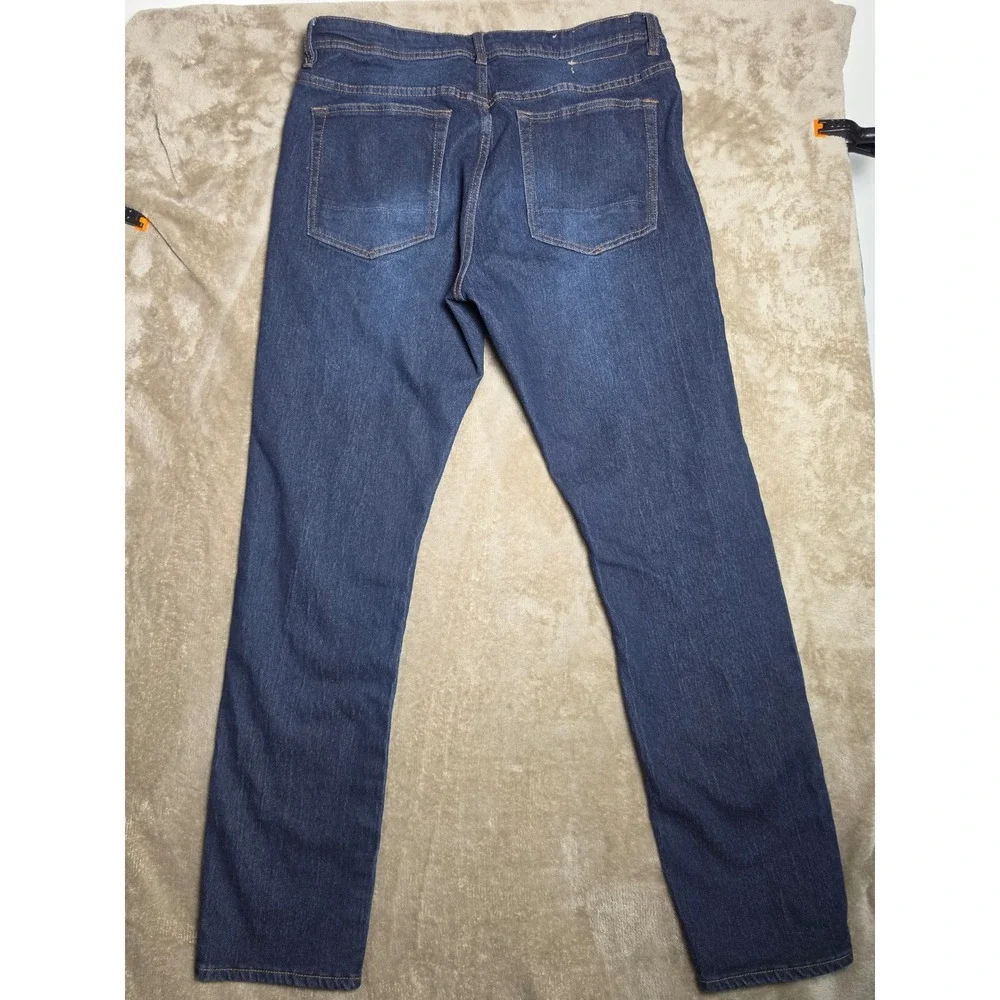 MBX Mens Athletic Fit Dark Wash Denim Jeans Blue W36 L32 Whiskered Stretch